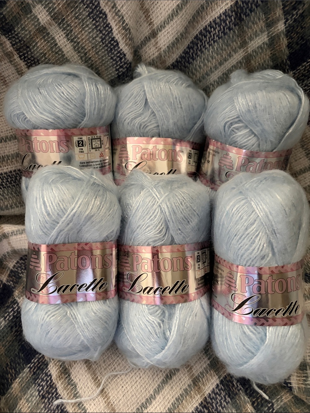 Patons Lacette Light Blue fingering weight mohair blend Yarn - 6 Skeins